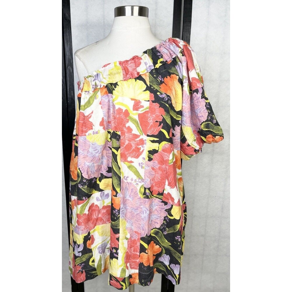 Anthropologie Yukiko Noritake One-Shoulder Mini Shift Dress. Size: M P Linen - Picture 3 of 10